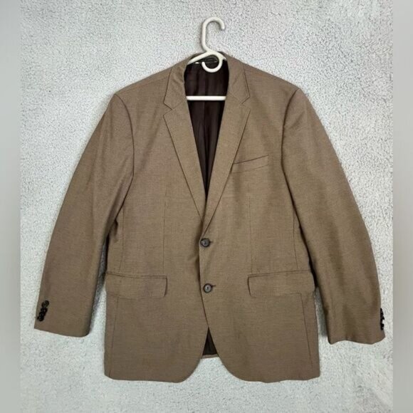 HUGO BOSS MENS BROWN TWEED BLAZER SIZE 42R 2 BUTTON - Picture 1 of 10